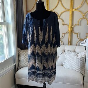Blue and Cream Patterned Dress